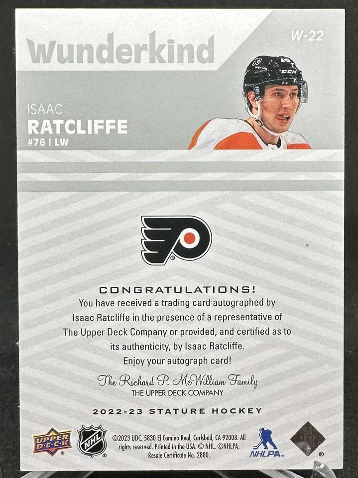 Isaac Ratcliffe 2022-23 Upper Deck Stature Wunderkind Auto #W-22 - Image 2 of 2