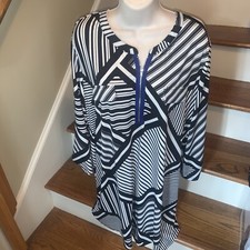 PERSEPTION WOMAN Dress Loose Fit Black White Zipper Royal Blue Womens 2X 💗210