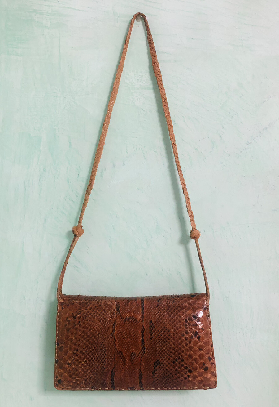 Stylish Vintage Python Snake Leather Shoulder Clu… - image 5