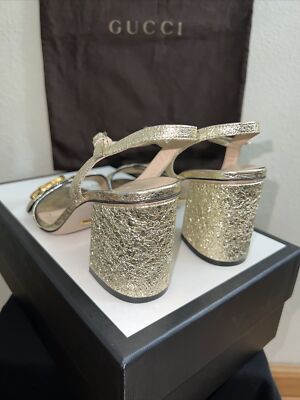 GUCCI Sexy Metallic Laminate Leather Mid Heel Sandal Double