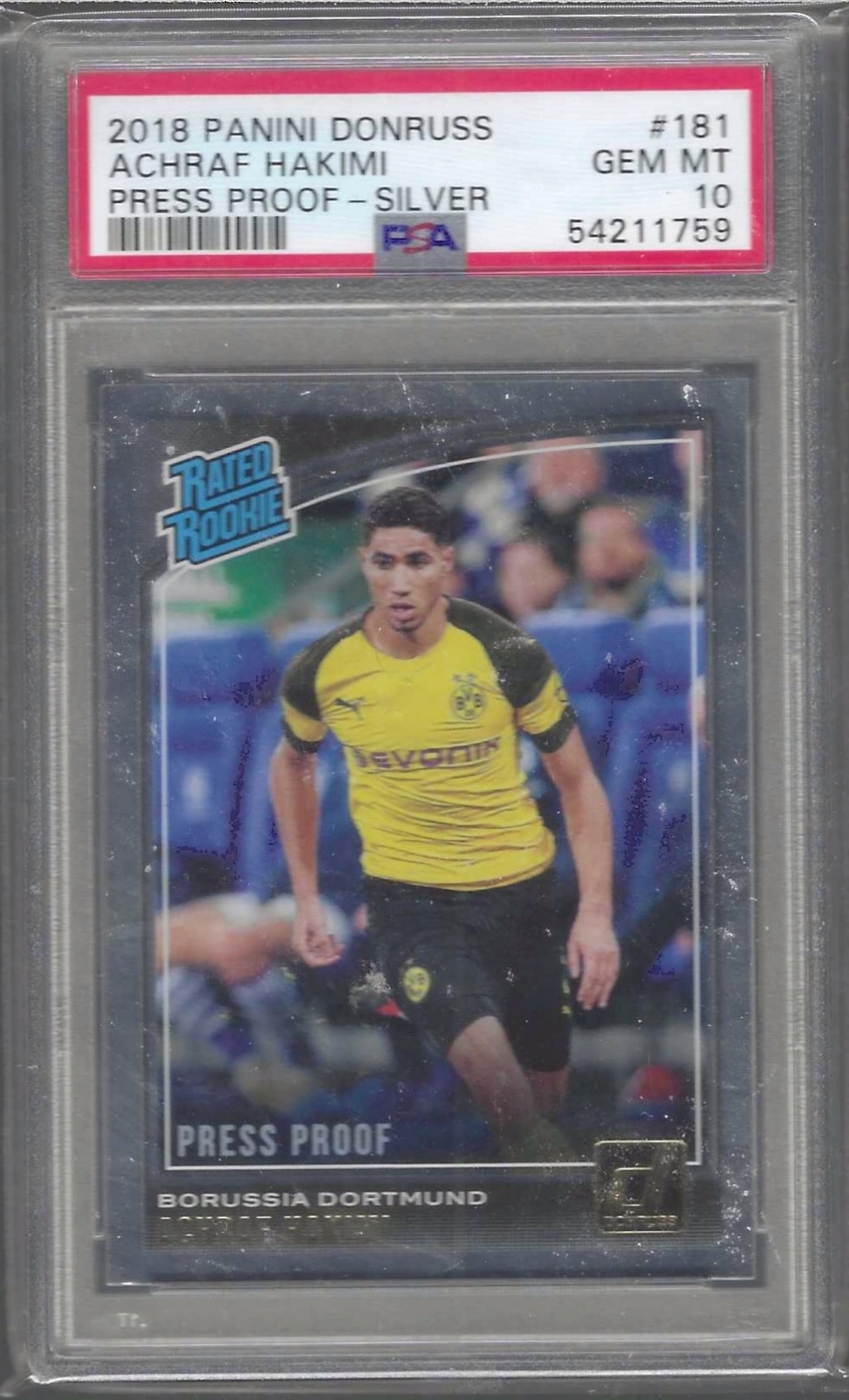 ACHRAF HAKIMI 2018-19 PANINI DONRUSS SILVER PRESS PROOF RC PSA 10 GEM MINT