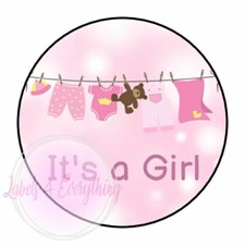 Baby Shower It's A Girl Pink Teddy Washing Line New Baby Stickers Party Labels