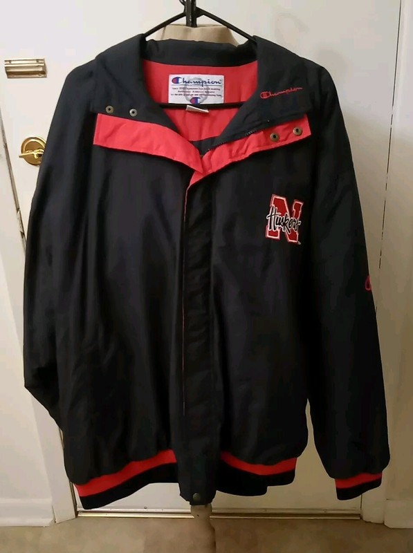 Champion Vintage Nebraska Huskers Black Red Nylon Jacket Mens Size XLarge