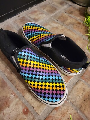 VANS Rainbow Multicolor Checkerboard Slip On Shoes BARELY