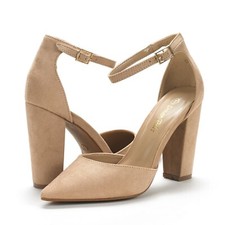 DREAM PAIRS Women Pointed Toe Ankle Strap High Chunky Heel