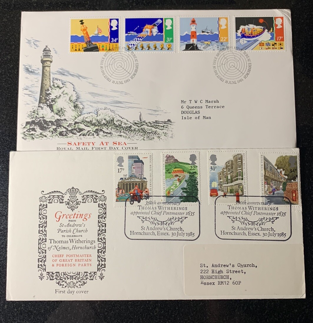 1985 GB FDC RM Safety at Sea and Royal Mail St Andrew’s Church