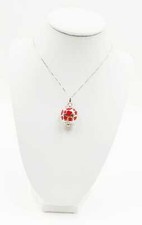 COLLANA CAMPANELLA TRAFORATA SMALTATA ROSSO IN ARGENTO 925 RODIATO IN ORO 18KT