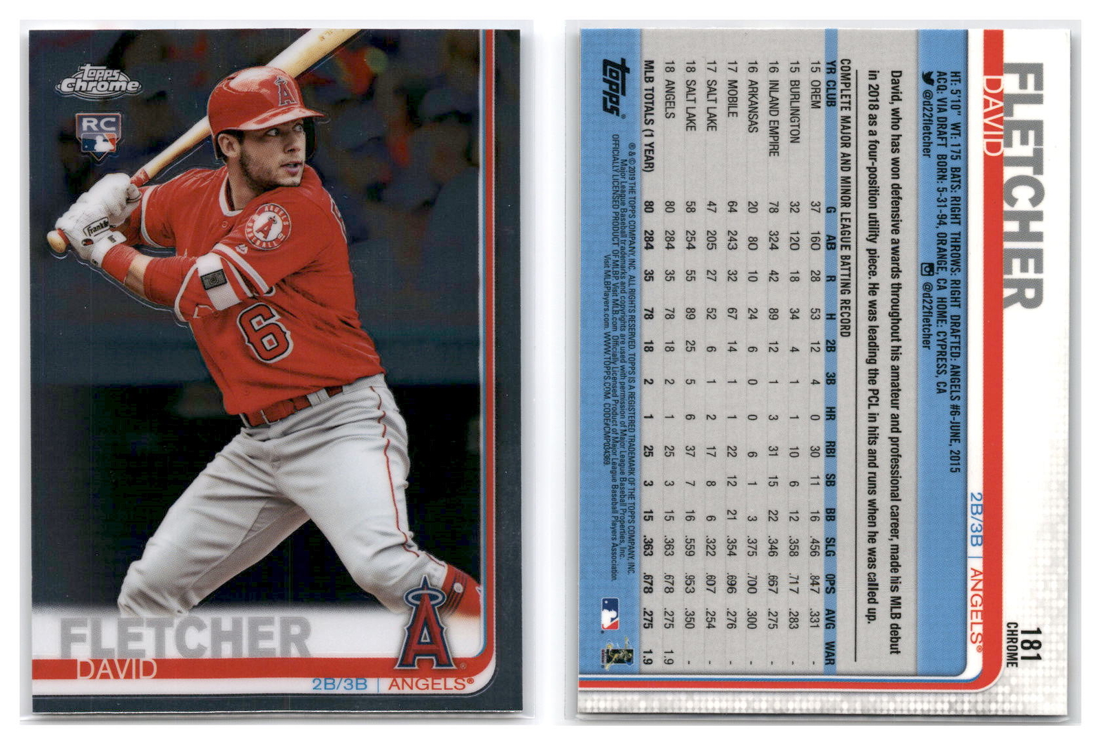 2019 Topps Chrome #181 David Fletcher - Los Angeles Angels RC