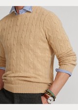 Polo Ralph Lauren Cable Knit Camel Beige Cashmere Sweater Men's MSRP 398