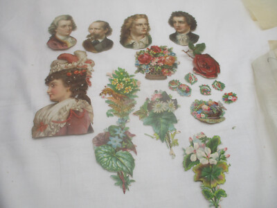 Lot antike Oblaten Glanzbilder Poesiebilder  Mädchen Blumen ua.  (12) ~ 1880/192