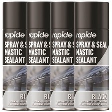 Rapide Spray & Seal Mastic Sealant Black Durable Coating Cover Cracks 400mL x4