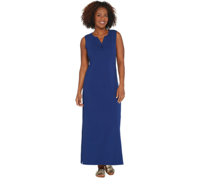 Denim & Co. Sleeveless Knit Henley Maxi Dress- Bright Navy Blue, XX-Small  Petite | eBay