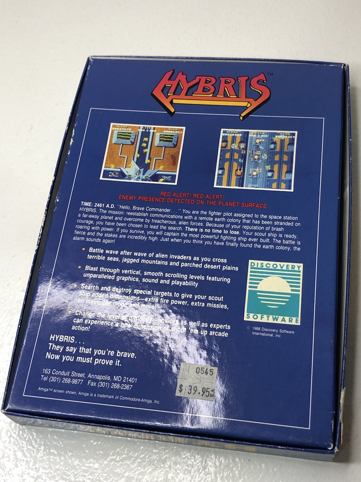Hybris Commodore Amiga Game 1988 Discovery Software disk PC CLEAN CIB box RARE