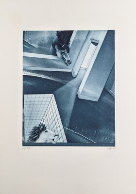 Ebrahim Ehrari, abstract room construction, etching, signed, num., 1987