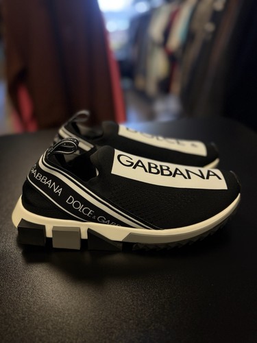 DOLCE & GABBANA Shoes Black White Slip On Sorrento Sneakers 10W/40.5EU Womens