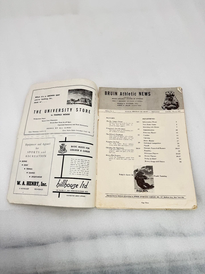 Nov 2 1957 BROWN BEARS VS PRINCETON TIGERS COLLEGE FOOTBALL PROGRAM rare - Image 2 of 4