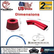 76mm/3" Cold Air Intake Filter Pipe Induction Kit Power Flow Hose System Red