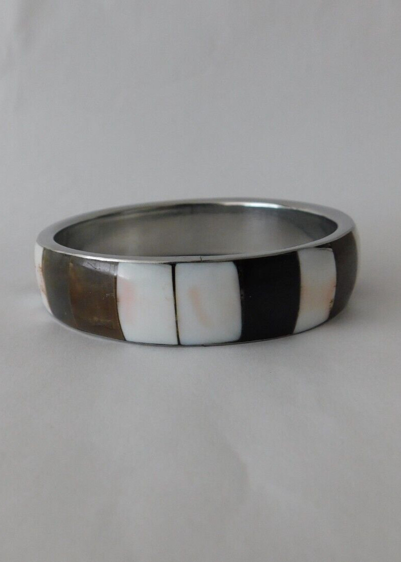 Shell Bangle One Piece Bracelet Brown White Multi… - image 2