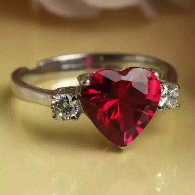 1.50Ct Heart Cut Lab-Created Red Ruby Diamond Women's Ring 14K White Gold Plated