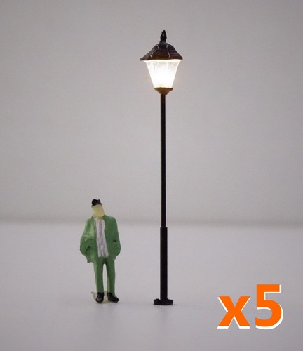 Lot De 5 Lampadaires LED Double Tête – Échelle N 1:160 – 3V Avec Résistances 12-16V – Train Miniature