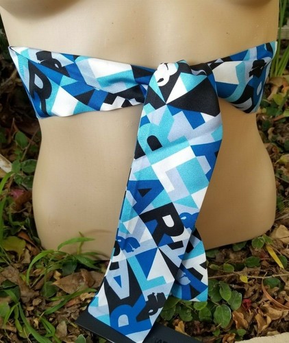 NEW W TAGS AUTH KARL LAGERFELD KL 100% SILK SCARF LONG NARROW BLUE BELT HeadBAND - Picture 9 of 12