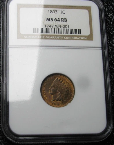 1893 Indian Cent Penny ---- NGC MS-64 RB Graded Coin ---- #039C