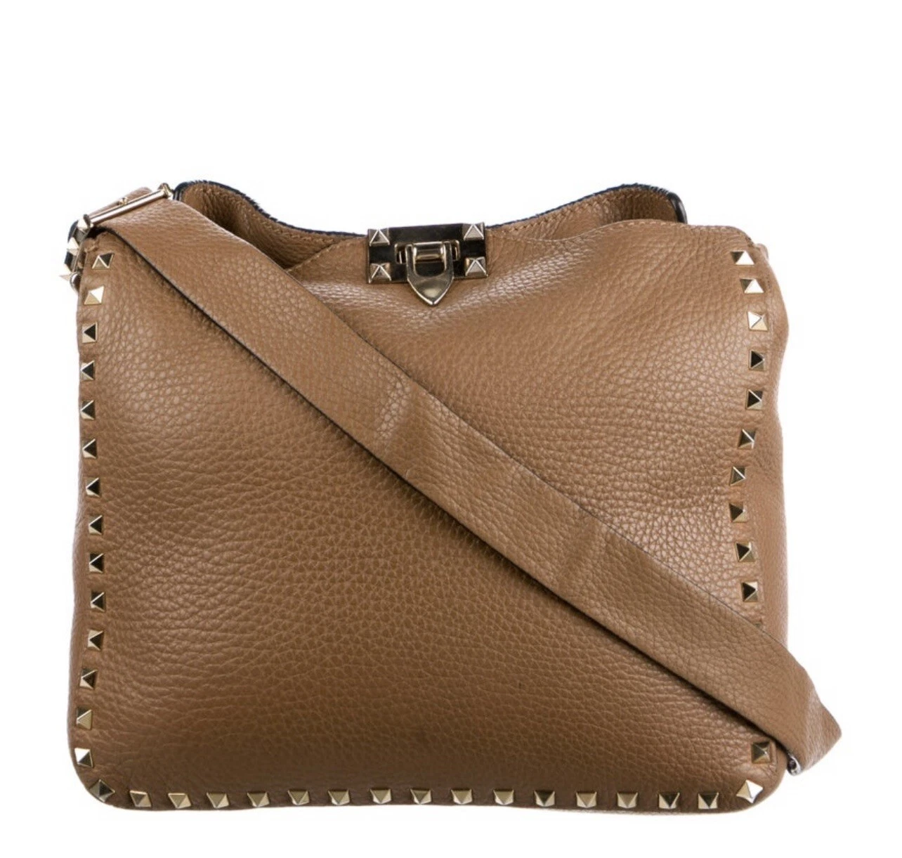 Valentino — Valentino Garavani Rockstud Hobo Messenger Bag Brown Grain Leather
