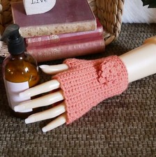 Fingerless Wrist Warmers With Flower, Handmade Gloves