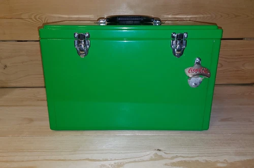XL Getränke Kühlbox Grün Inhalt 25 Liter Coolbox 49x27x30 mit Coca Cola Öffner 