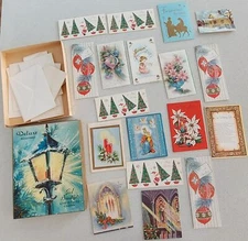 Vtg 1930s 50s 60s Box Unused Christmas Cards Litho Art Canada Carlton Rust Craft