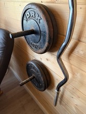 York Cast Iron Weights Bundle, 4x10kg & EZ Curl Bar & Heavy Duty Wall Storage