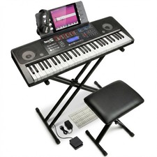 RockJam RJ761 61 Key Keyboard Piano with Bench, Full-Size, Black