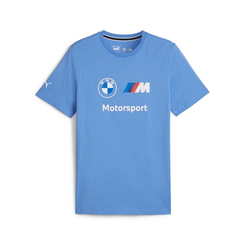 BMW Genuine M Motorsport Logo Mens T Shirt Light Blue Tee Top Short Sleeve