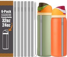 Stainless Steel Straws, 6Pcs With Cleaning Brush, Silver