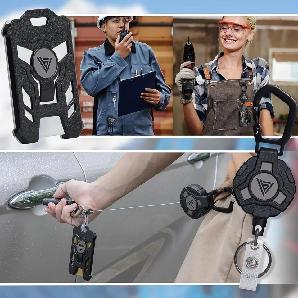 Paquete de 2 llaveros retráctiles con tarjetero de identificación, mosquetón de alta resistencia para insignia Foto 4 de 4