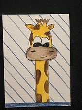ACEO Watercolor &pen 2.5x3.5in big eye Giraffe by Nikki Sheppard