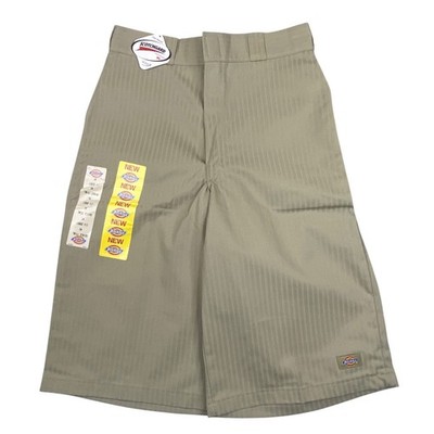 Dickies Mens Loose Fit Twill Stripe Work Shorts Khaki 15in Inseam Size 34 NWT