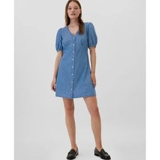 Gap Blue Chambray Puff Sleeve Button Front Mini Dress Size XL New