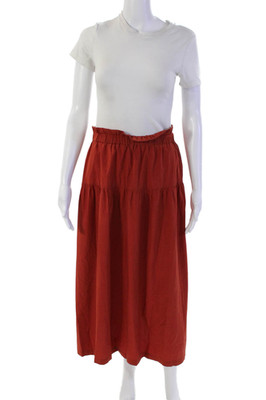 Araks Womens Ruffled Waist Pull On A Line Maxi Skirt Red Cotton Size Medium