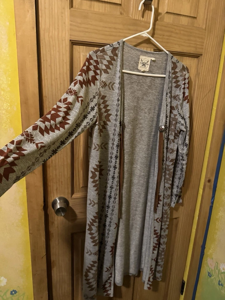 Womens Aztec Open Front Blanket Cardigan Duster M Southwestern Ranch Geometric - Image 3 of 4