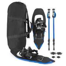 Schneeschuhe mit Steighilfe Set inkl. Trekkingst&ouml;cke & Tasche bis 90 kg Blau