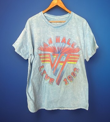 Van Halen Live 1982 World Tour Light Blue Graphic Men's T-Shirt Size Large New