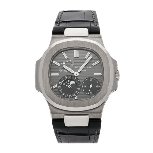 Patek Philippe Nautilus Date Moonphase Gold Auto 40mm Strap Watch 5712G-001