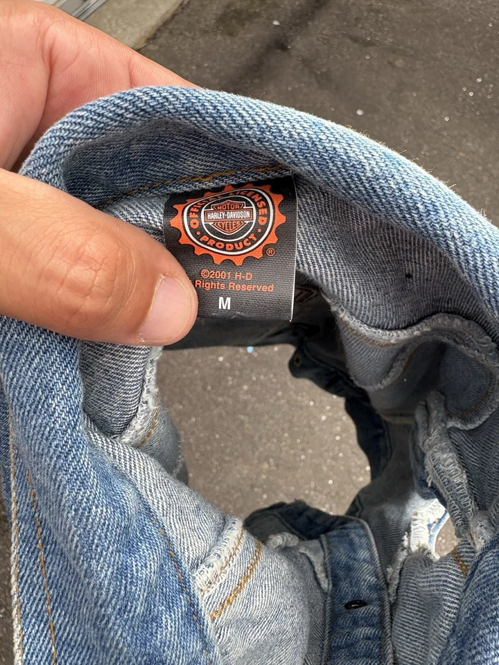 Harley Davidson Motocicletas Talla Med Perro Denim Jean Chaleco/Chaqueta De Colección 2001 Foto 2 de 3
