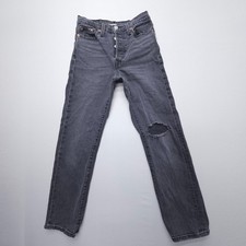 Levi's Wedgie Straight Jeans Womens 25 x 27" Black Button Fly Distressed Stretch