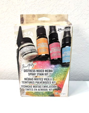 Tim Holtz Distress Mixed Media Spray Stain Kit. New. Old Stock 18 Pieces Craft