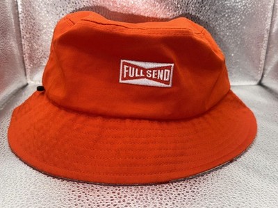 Full Send Hat Bucket One Size Orange Wide Brim Logo Print Lined Mens Casual