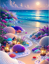 Beach Diamond Painting Kits for Adults, 5D Seashell Diamond Art Kits for Beginne