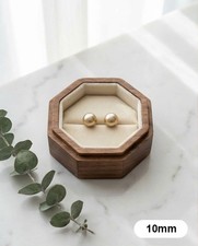 14K Solid Yellow Gold 4mm  12mm Peach Crystal Pearl Stud Earrings Classic Gift