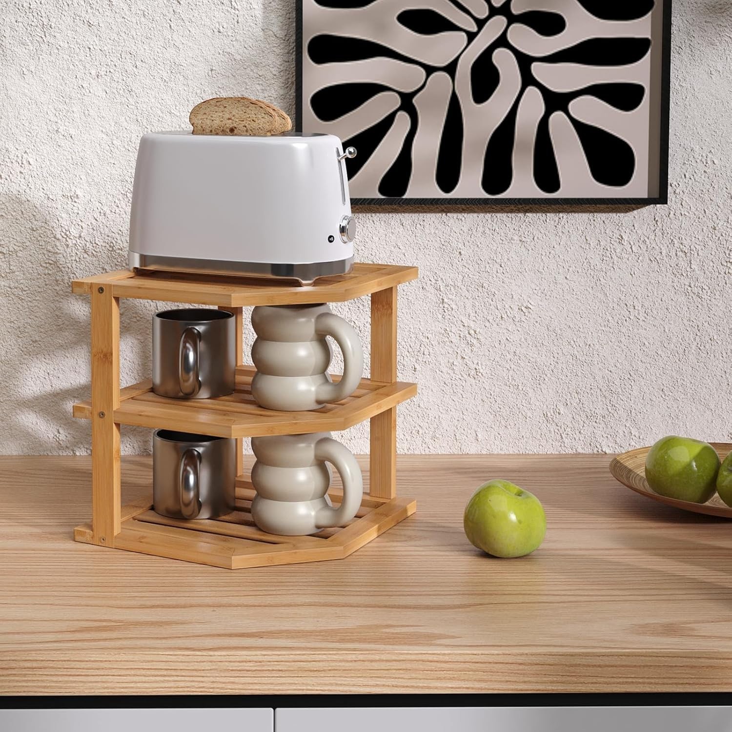 3-Tier Bamboo Shelf for dishes, spices, corners, and cabinets